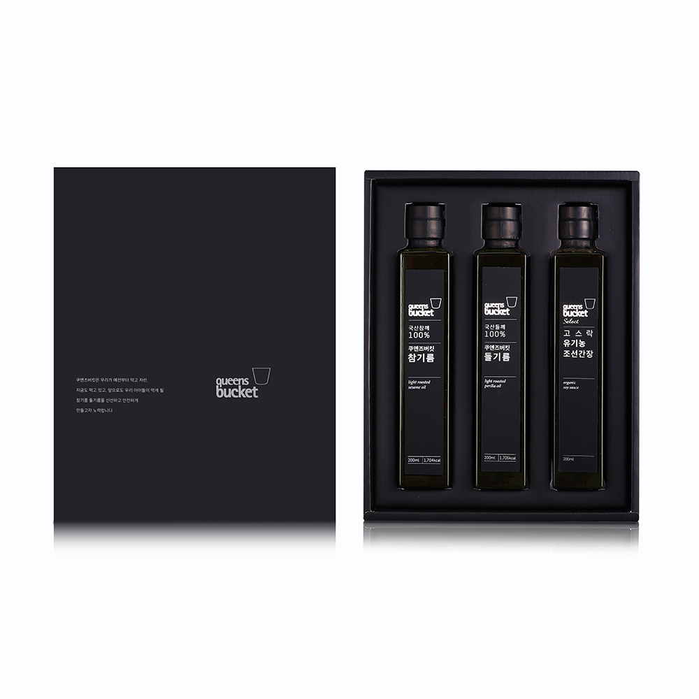 (백화점 판매용)[쿠엔즈버킷]
참기름 x 들기름 x 유기농간장 200ml 3종세트