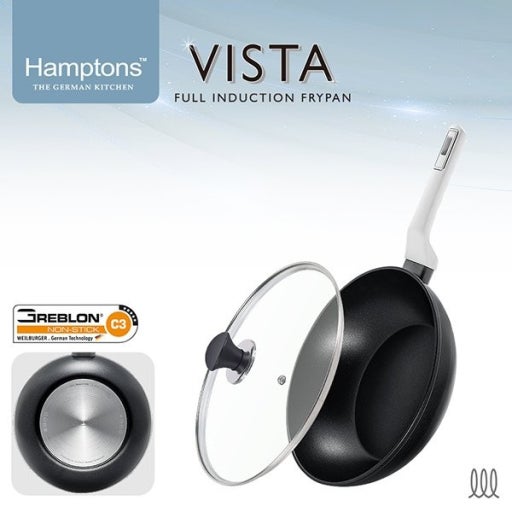 [Hamptons] 햄튼 비스타 풀인덕션 C3코팅 궁중팬 28CM+유리커버 / HT-VT-28W28G